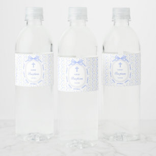 Blauer Bow-Band-Rahmen Blumentaufen Wasserflaschenetikett