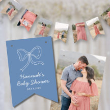 Blauer Bow Personalisiert Baby Dusche Foto Banner