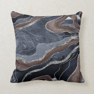 Blauer brauner Marmor Agate Silver Glitzer Glam 1 Kissen