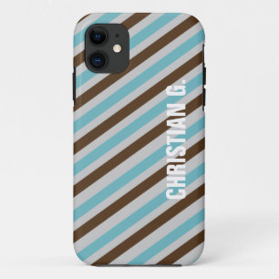 Blauer brauner Streifen individuelle Name persönli iPhone 11 Hülle