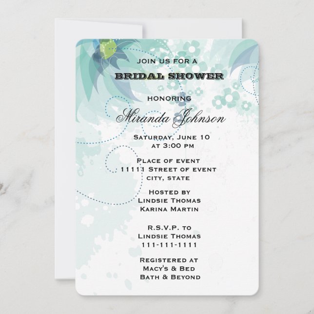 Blauer Brautparty Einladung (Vorderseite)