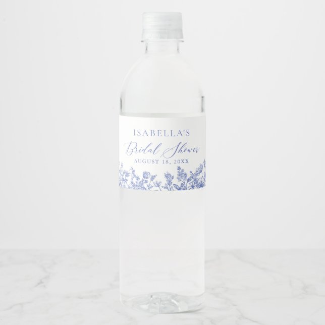 Blauer Brautparty Wasser Flaschen Etiketten (Vorderseite)