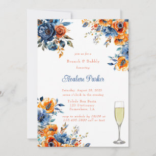 Blauer Brunch & Bubbly, orange Einladung