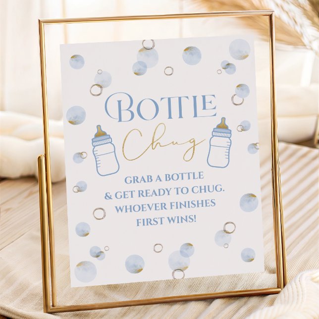 Blauer Brunch Bubbly und Baby Showflasche Poster (Blue Brunch Bubbly and Baby Shower Bottle Chug Poster)