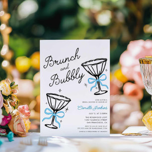 Blauer Brunch und Blubbly Hand Drawing Einladung