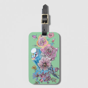 Blauer Budgie GreenFloral Wasserfarbe-Gepäckanhäng Gepäckanhänger