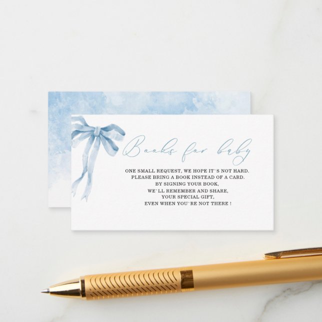 Blauer Bugband Babyduschbücher für b Begleitkarte (Vorderseite/Rückseite Beispiel)
