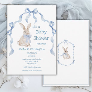 Blauer Bunny-Hasen-Schleifen-Junge-Baby Einladung