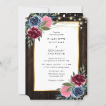 Blauer Burgund Pink Gold Rustikale Holzblume