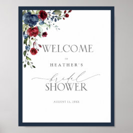 Blauer Burgundy Aquarelldusche willkommen Poster