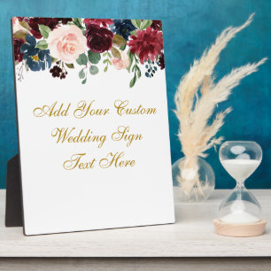 Blauer Burgundy Blauer Text Hochzeitstisch Fotoplatte
