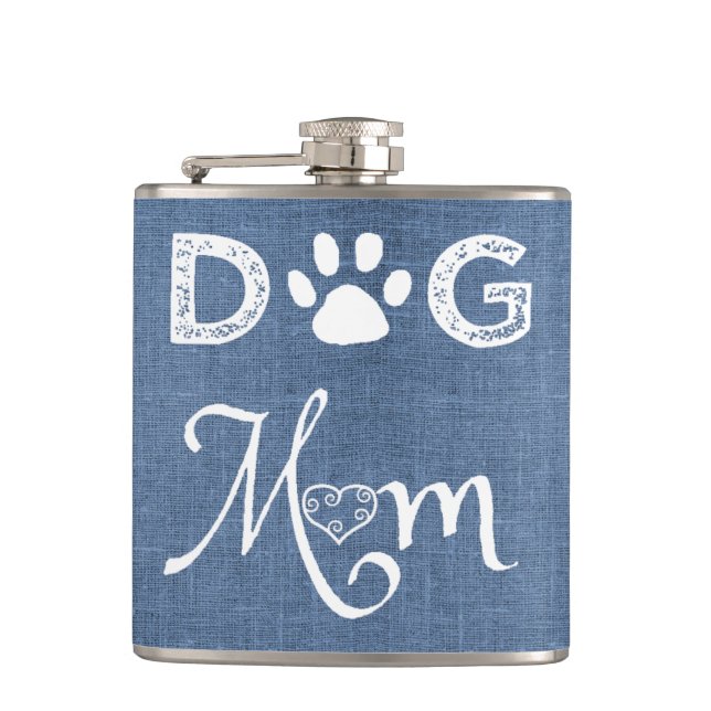 Blauer Burlap Hund Mama Flask Flachmann (Vorderseite)