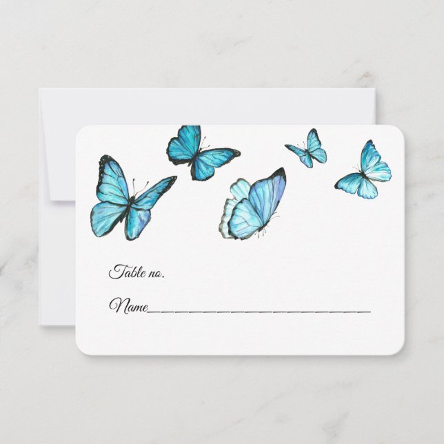 Blauer Butterfli Hochzeitstisch Platzkarte RSVP Karte (Vorderseite)
