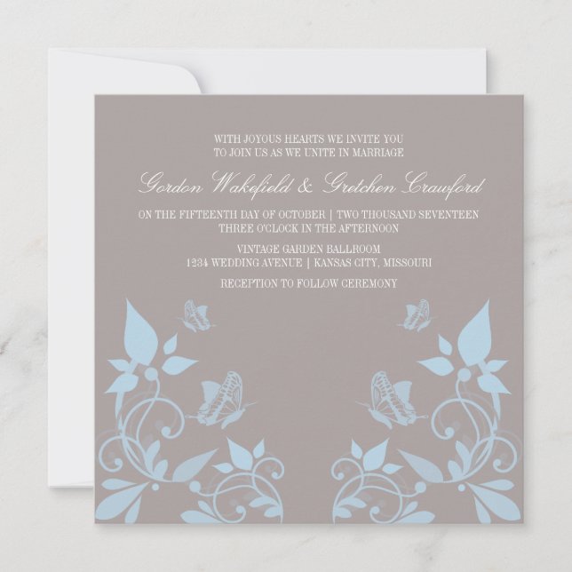 Blauer Butterfly Hochzeitstag Einladung (Vorderseite)