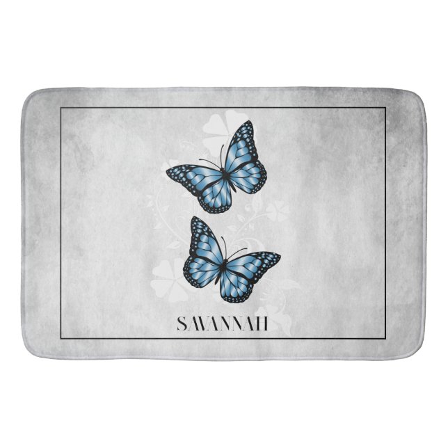 Blauer Butterfly Personalisiert Bath Mat Badematte (Vorderseite)