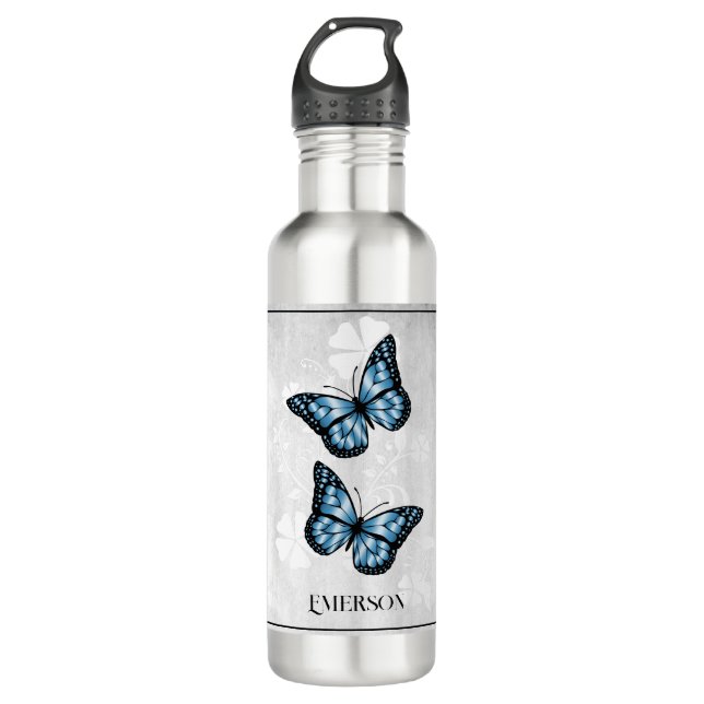 Blauer Butterfly Personalisiert Edelstahlflasche (Vorderseite)