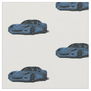 Blauer C6 Korvette Handgezeichnete Sketch-Stoff Stoff