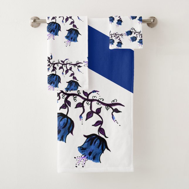 Blauer Canterbury Glocken auf Weinbergen Blume Bat Badhandtuch Set (Insitu)