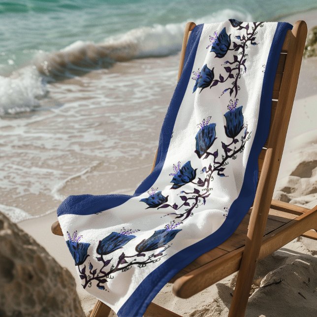 Blauer Canterbury Glocken auf Weinbergen Blume Strandtuch (Custom Beach Towel, Add Artwork or Photo, ZSSPG Beach Towel)