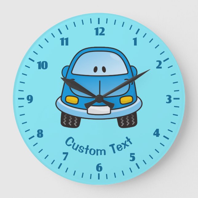 Blauer Cartoon-Auto Große Wanduhr (Vorderseite)