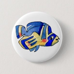 Blauer Cartoon Butterfly Fisch Button