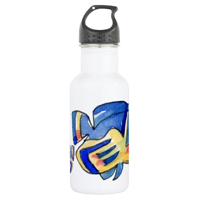Blauer Cartoon Butterfly Fisch Edelstahlflasche (Vorderseite)
