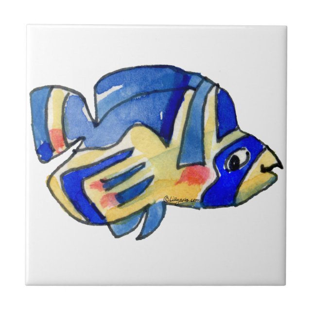 Blauer Cartoon Butterfly Fisch Fliese (Vorderseite)