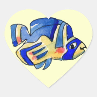 Blauer Cartoon Butterfly Fisch Herz-Aufkleber