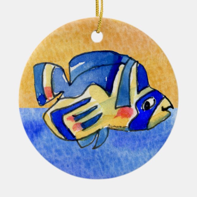 Blauer Cartoon Butterfly Fisch Keramikornament (Vorne)