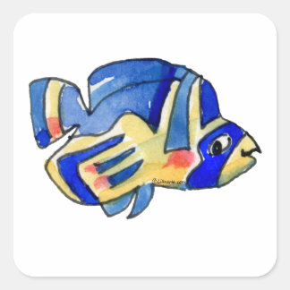 Blauer Cartoon Butterfly Fisch Quadratischer Aufkleber