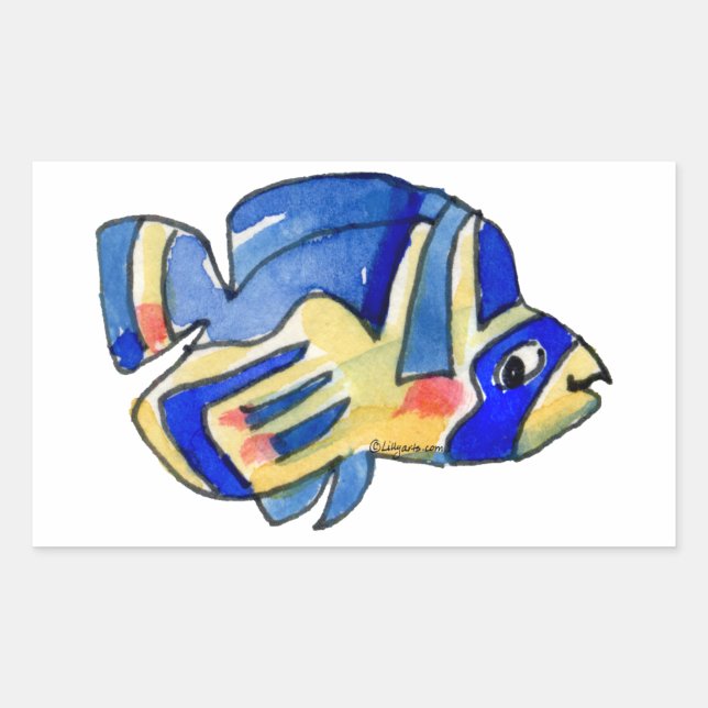 Blauer Cartoon Butterfly Fisch Rechteckiger Aufkleber (Vorderseite)