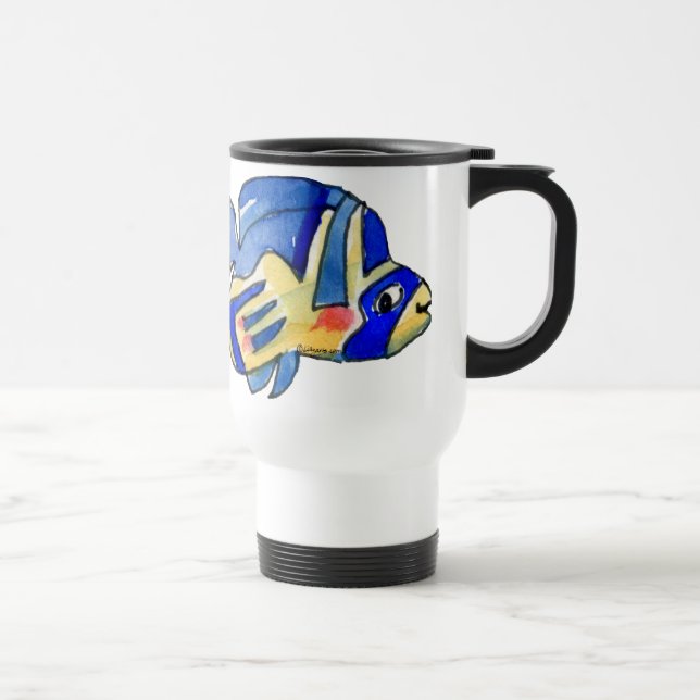 Blauer Cartoon Butterfly Fisch Reisebecher (Rechts)