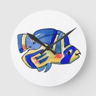 Blauer Cartoon Butterfly Fisch Runde Wanduhr