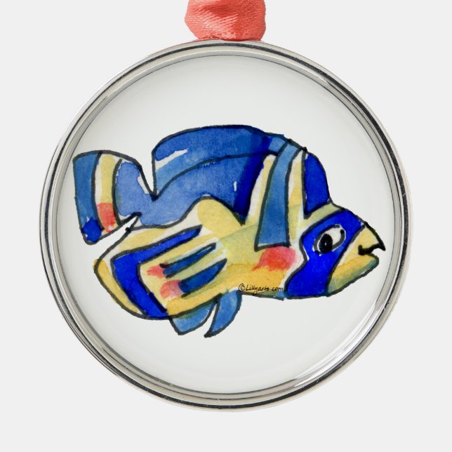 Blauer Cartoon Butterfly Fisch Silbernes Ornament (Vorne)