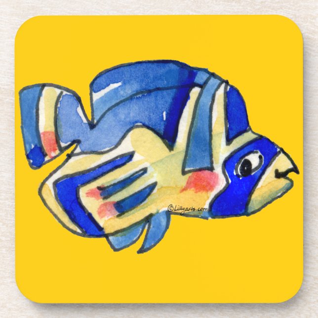 Blauer Cartoon Butterfly Fisch Untersetzer (Vorderseite)