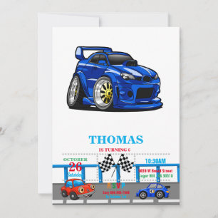 Blauer Cartoon für die Fahrzeuggeschwindigkeit - F Einladung