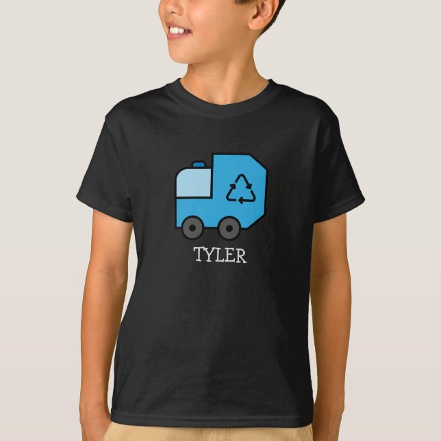 Blauer Cartoon Garbage/Gerecycelt LKW mit Kinderna T-Shirt (Vorderseite)