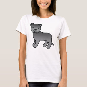 Blauer Cartoon-Hund Staffordshire Bull Terrier T-Shirt