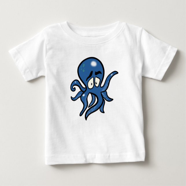 Blauer Cartoon Octopus Baby T-shirt (Vorderseite)
