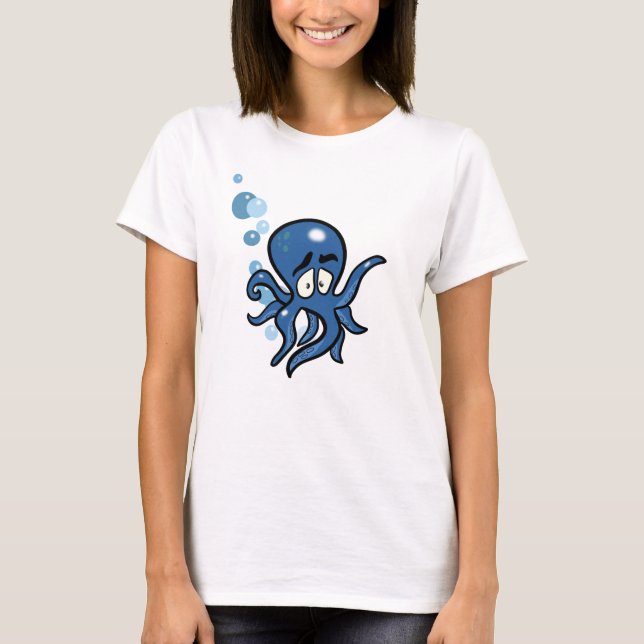 Blauer Cartoon Octopus T-Shirt (Vorderseite)