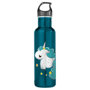 Blauer Cartoon Unicorn mit Sternen Edelstahlflasche