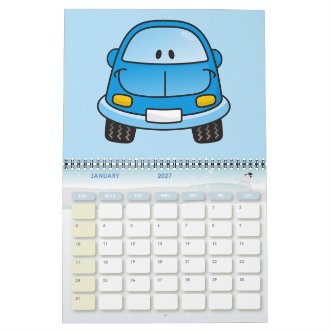 Blauer Cartoonwagen Kalender (Jan 2027)