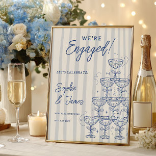 Blauer Champagner-Turm Verlobung Hochzeit Willkomm Poster