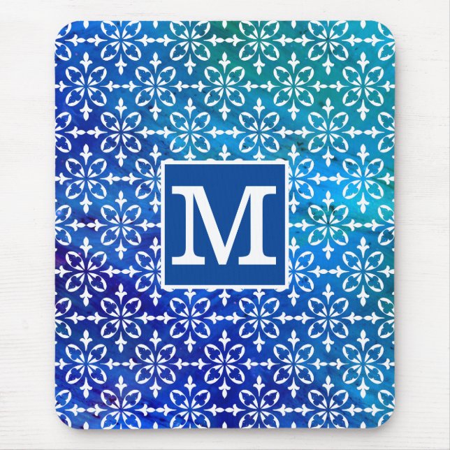 Blauer Chem 4 Floral Damask Mousepad (Vorne)