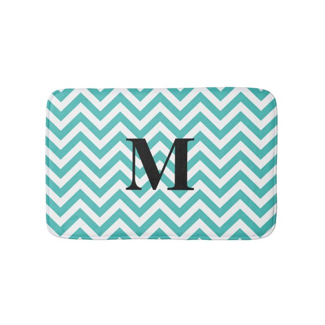 Blauer Chevron mit Monogramm Badematte (Vorderseite)