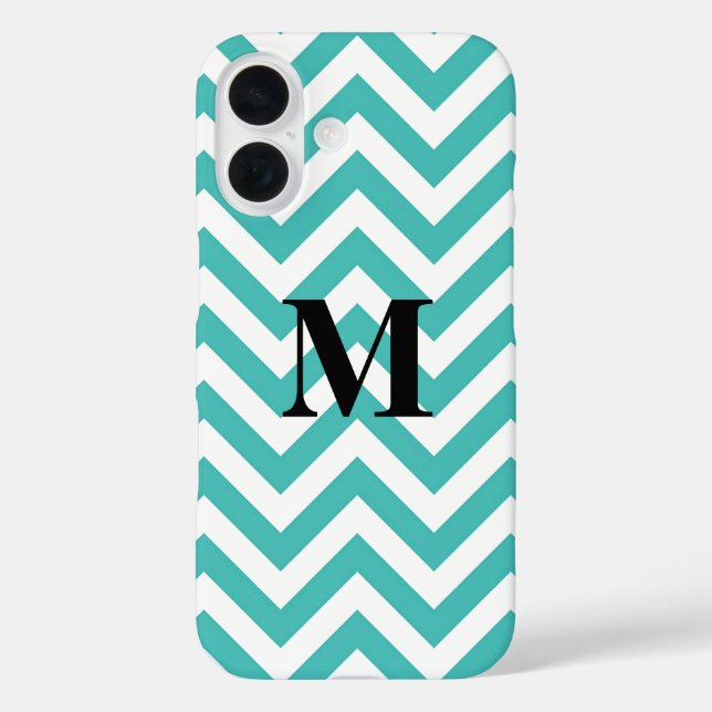 Blauer Chevron mit Monogramm Case-Mate iPhone Hülle (Rückseite)