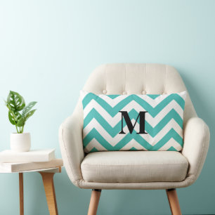 Blauer Chevron mit Monogramm Lendenkissen