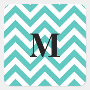 Blauer Chevron mit Monogramm Quadratischer Aufkleber