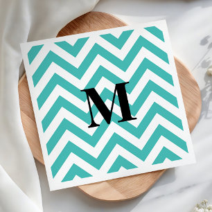 Blauer Chevron mit Monogramm Serviette