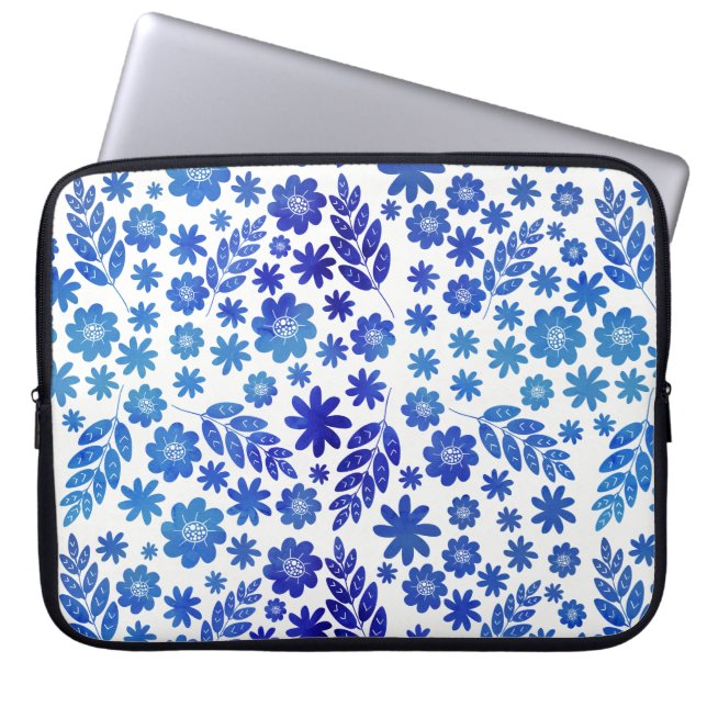 Blauer China Handgezeichnetes Blumenmuster Laptopschutzhülle (Vorderseite)